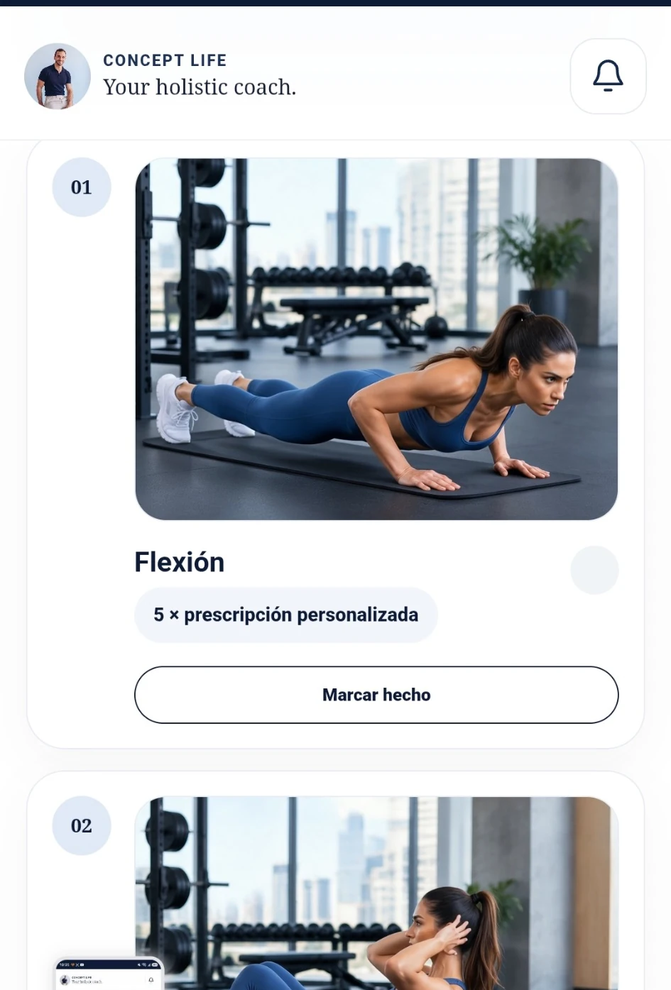 Pantalla real de entrenamiento personalizado